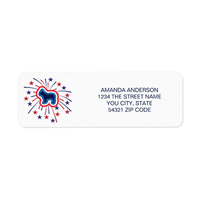 Étiquette Bouledogue Français Rouge Blanc Bleu Adresse de Re (Devant)
