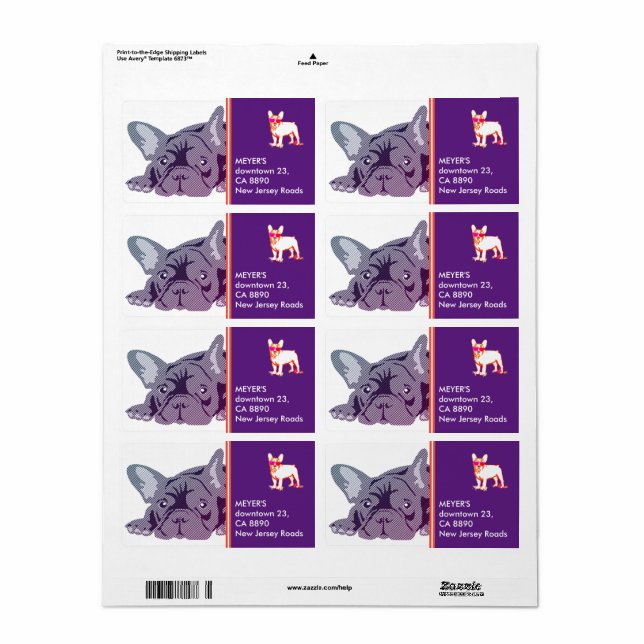 Étiquette Bouledogue français violet de lignes (Feuille entière)