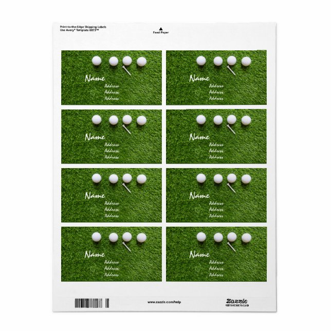 Étiquette Boules de golf et tee sur gazon vert (Feuille entière)