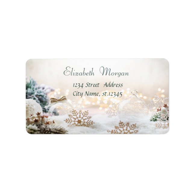 Étiquette Boules de Noël blanches, Flèches de neige (Devant)