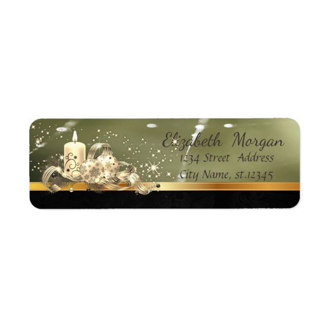 Étiquette Boules de Noël élégantes, Bougie, Étincelle, Vert (Devant)
