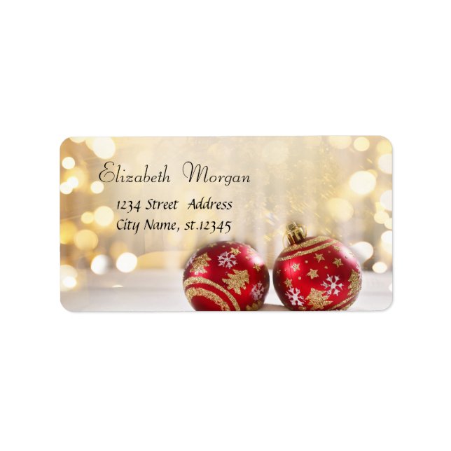 Étiquette Boules de Noël Rouges Fêtes  (Devant)