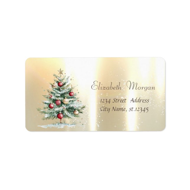 Étiquette Boules de sapin de Noël aquarelle or  (Devant)