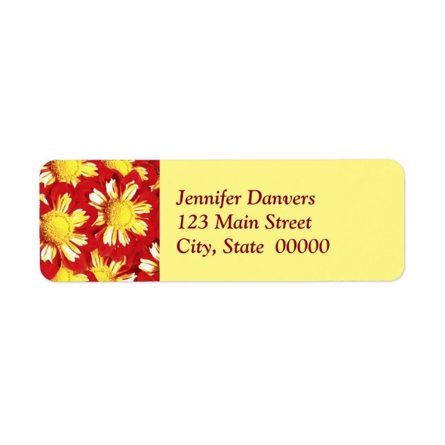 Étiquette Bouquet Dahlia - rouge et blanc avec jaune (Devant)