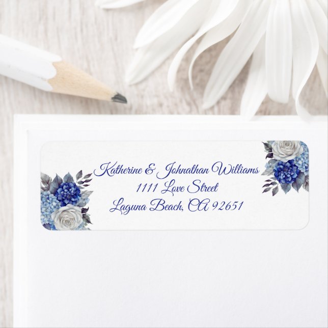 Étiquette Bouquet de fleurs bleu aquarelle-Mariage (En situation)