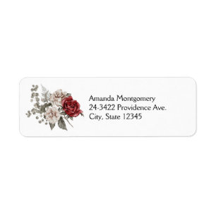 Étiquette Bouquet de fleurs rouge gris et crème Boho