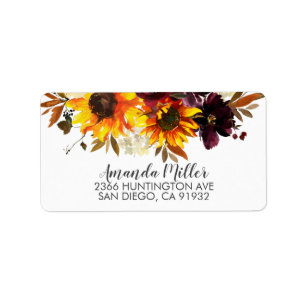 Étiquette Bouquet de tournesols d'automne avec adresse de re