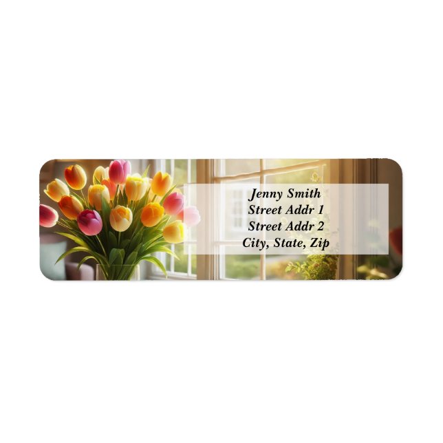 Étiquette Bouquet de Tulipes par la fenêtre (Devant)