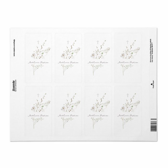 Étiquette Bouquet délicat fleur sauvage Baptême (Feuille entière)