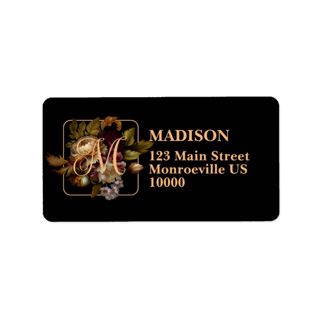 Étiquette Bouquet floral foncé du Vieux-Monde avec Carré Mon (Devant)