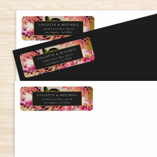 Étiquette Bouquet romantique Hot Pink Black Gold Mariage