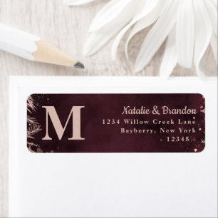 Étiquette Bourgogne avec Monogramme Or Rose Adresse de retou