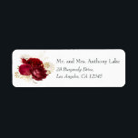 Étiquette Bourgogne rouge et or Vintage Shabby Mariage Rose<br><div class="desc">Chic vintage bordeaux roses rouges faire-part de mariage retour étiquettes d'adresse avec accents d'or.</div>