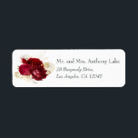 Étiquette Bourgogne rouge et or Vintage Shabby Mariage Rose<br><div class="desc">Chic vintage bordeaux roses rouges faire-part de mariage retour étiquettes d'adresse avec accents d'or.</div>