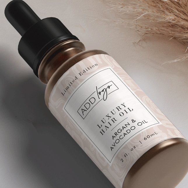 Étiquette Bouteille compte-gouttes 2OZ avec motif boho tons  (Elegant earthy beige tones custom logo cosmetic bottle wrap around label design )
