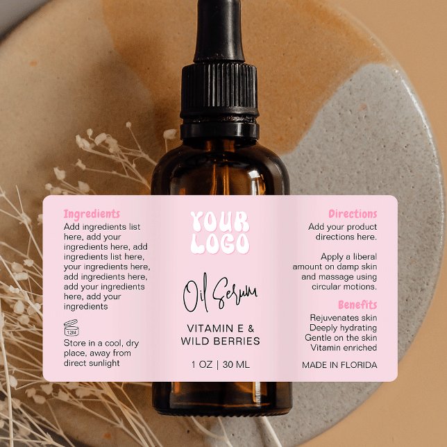 Étiquette Bouteille compte-gouttes rose Rétro Branché 1 OZ 3 (Créateur téléchargé)