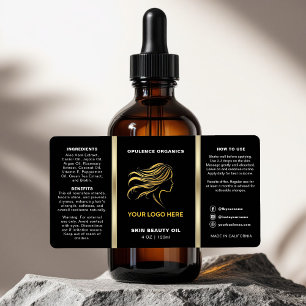 Étiquette Bouteille cosmétique minimaliste en or noir modern