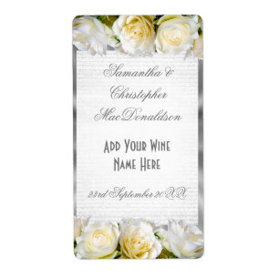 Étiquette Bouteille de vin blanc rose fleurie et argent mari