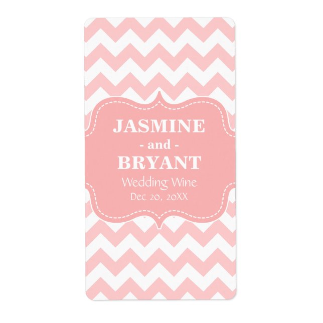 Étiquette Bouteille de vin de mariage à motif chevron rose C (Devant)