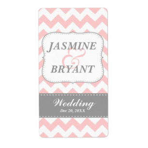Étiquette Bouteille de vin de mariage rose motif chevron Cad