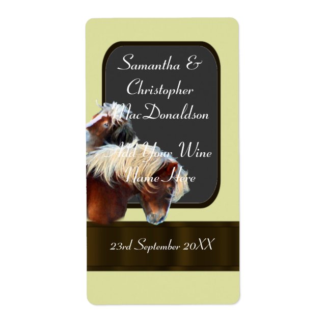 Étiquette bouteille de vin mariage à thème cheval et poney (Devant)