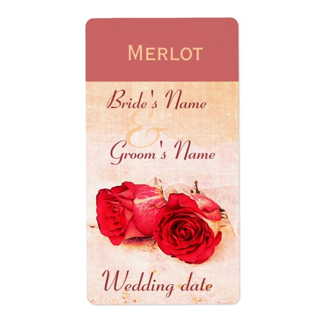 Étiquette Bouteille de vin mariage aux roses rouges classiqu (Devant)