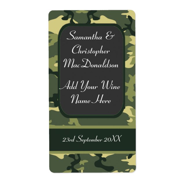 Étiquette Bouteille de vin mariage camo de l'armée militaire (Devant)