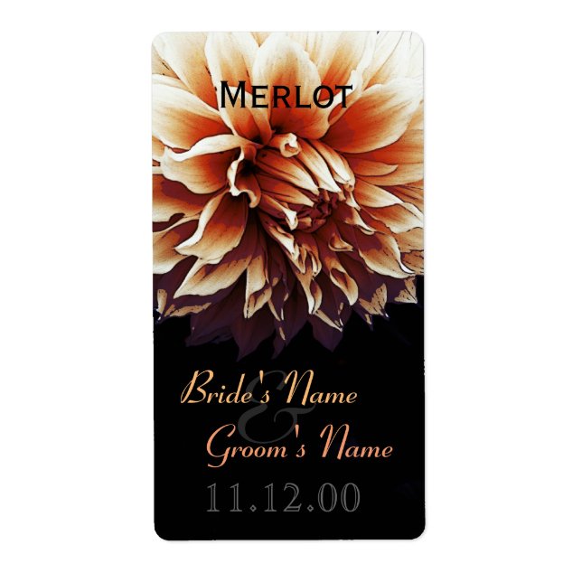 Étiquette bouteille de vin mariage Coral Dahlia lable (Devant)