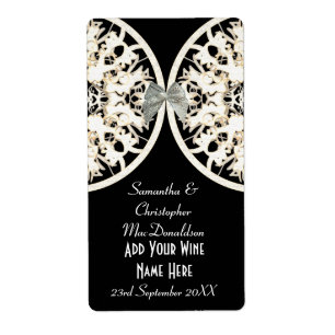 Étiquette Bouteille de vin mariage en papier dentelle noir e