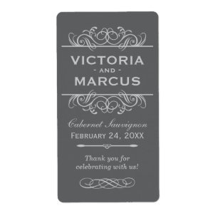 Étiquette Bouteille de vin Mariage gris Monogramme Favoriser