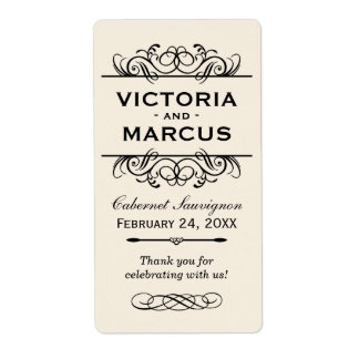 Étiquette Bouteille de vin Mariage ivoire Monogramme Favoris