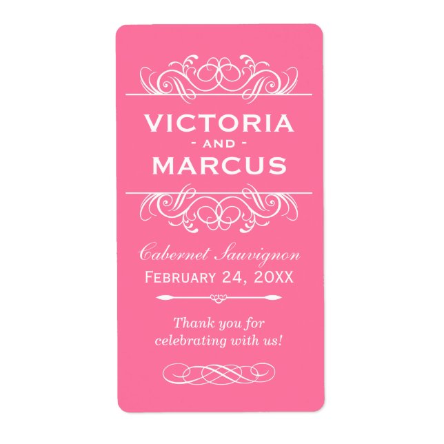Étiquette Bouteille de vin rose Mariage Monogramme Favoriser (Devant)