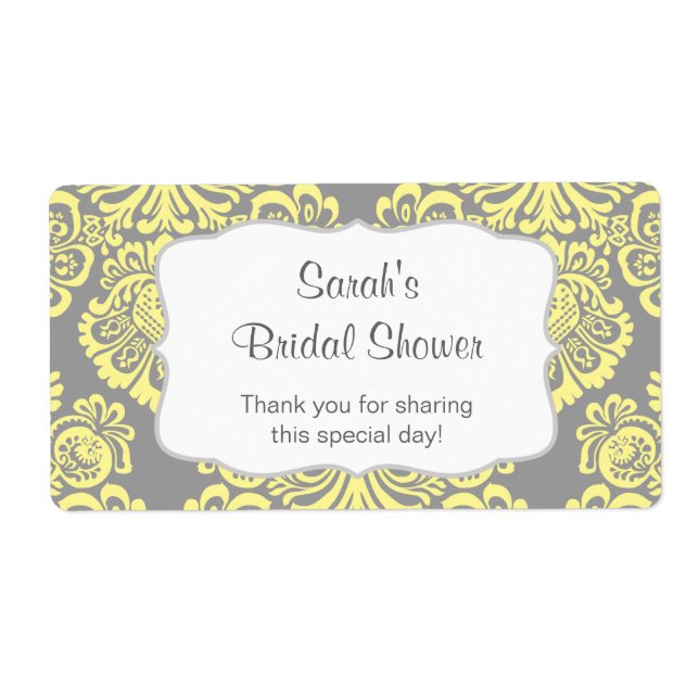 Étiquette Bouteille d'eau gris-jaune Damas - customisez-la ! (Devant)