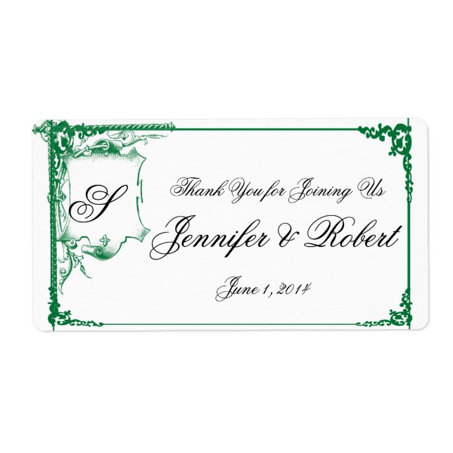 Étiquette Bouteille d'eau Mariage Green Fancy (Devant)