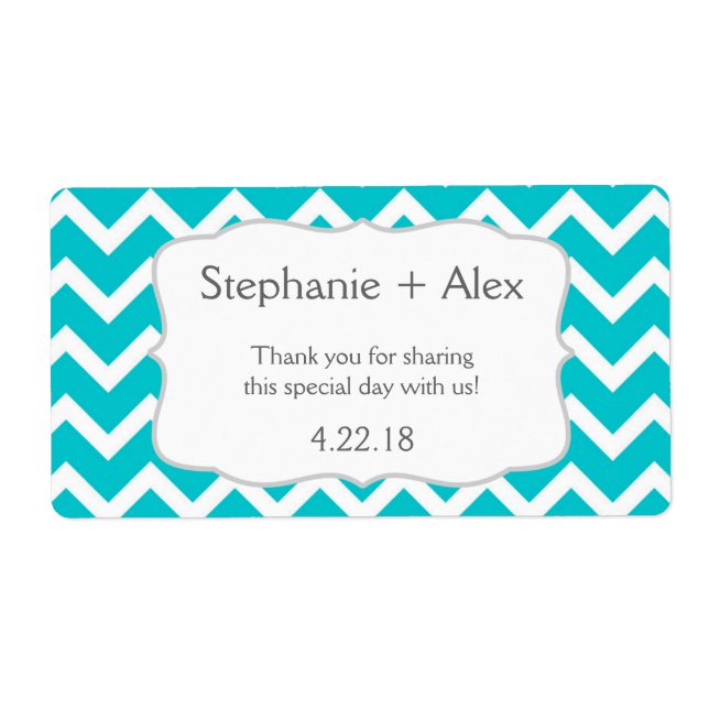 Étiquette Bouteille d'eau Turquoise Chevron - customisez-le  (Devant)