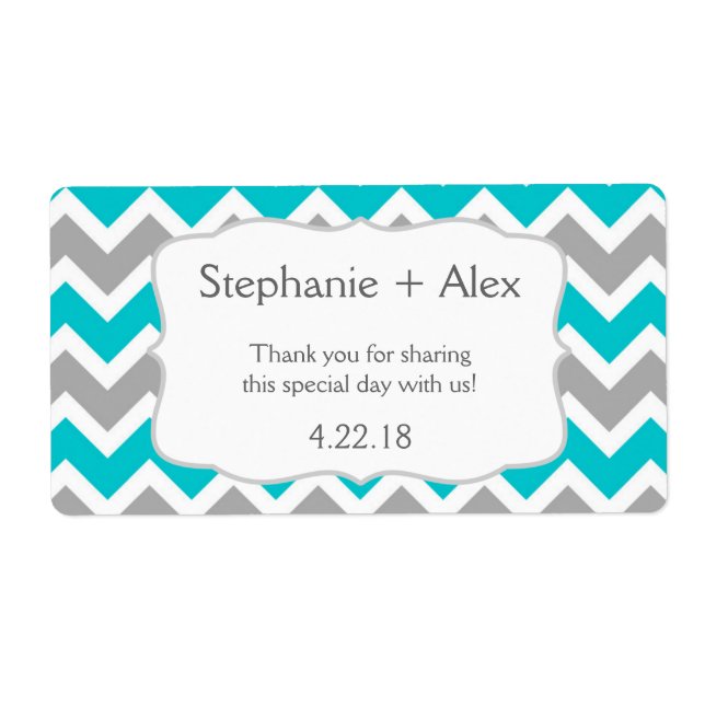 Étiquette Bouteille d'eau Turquoise Grey Chevron customisez- (Devant)