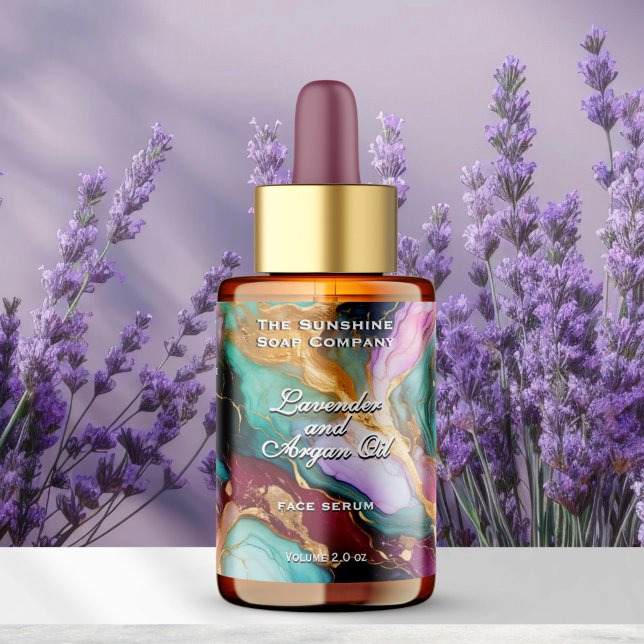 Étiquette Bouteille en marbre bleu Turquoise Magenta Gold (Créateur téléchargé)