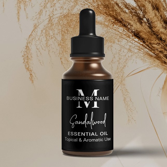 Étiquette Bouteille minimale à goutte d'huile essentielle no (Modern small dropper bottle labels in black and white)