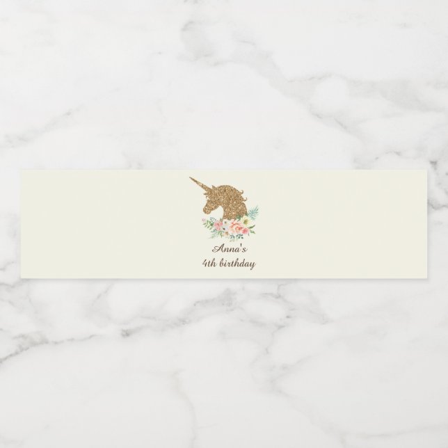 Étiquette bouteille Parties scintillant Unicorn An (Étiquettes simples)