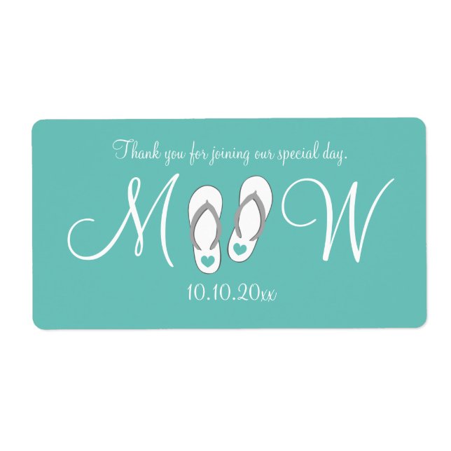 Étiquette Bouteilles à tongs turquoise mariage bouteille d'e (Devant)