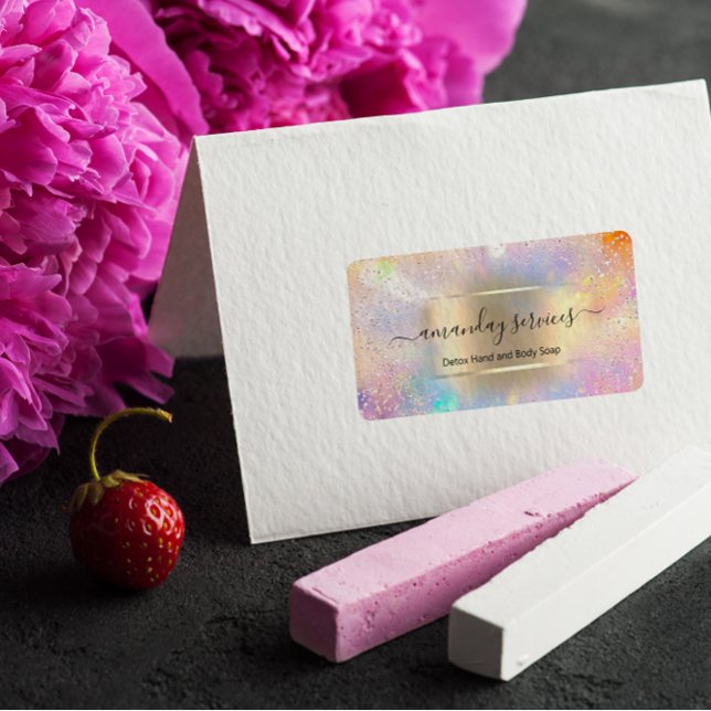 Étiquette Boutique Online Shop Makeup Gold Holograph Name La (Créateur téléchargé)