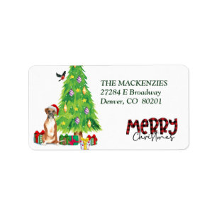 Étiquette Boxer Chien, Oiseau et Arbre de Noël Adresse de re