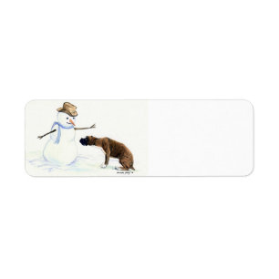 Étiquette Boxer & Snowman Dog Art Retourner l'adresse Étique