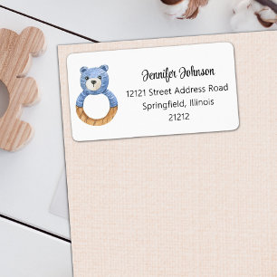Étiquette Boy Baby shower Blue Bear Adresse de retour