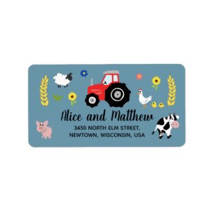 Étiquette Boys Cute Farm Animaux Red Tractor Baby shower