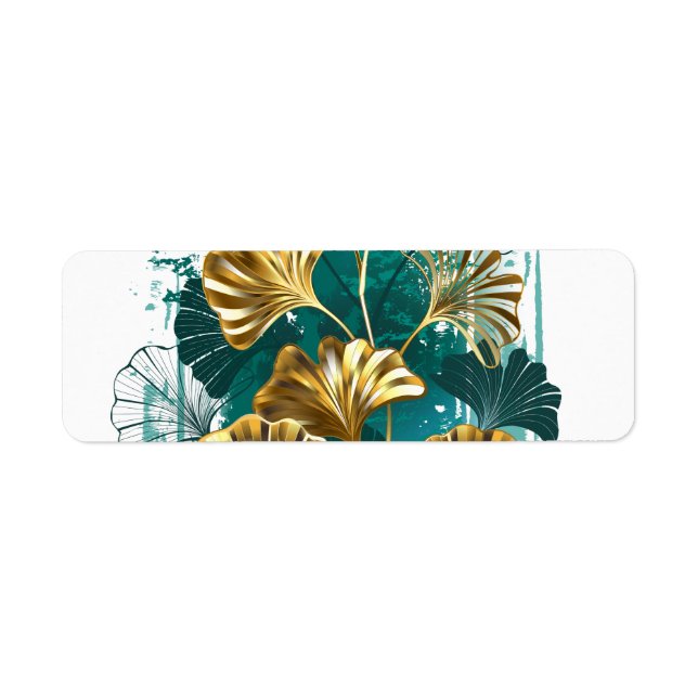 Étiquette Branche avec Feuilles d'or Ginko Biloba (Devant)