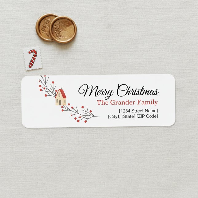 Étiquette Branche de Baies de Fêtes de Noël (holiday party return address label)