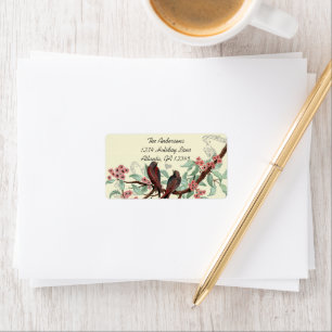 Étiquette Branche de corail fleuri d'oiseaux rouges vintage