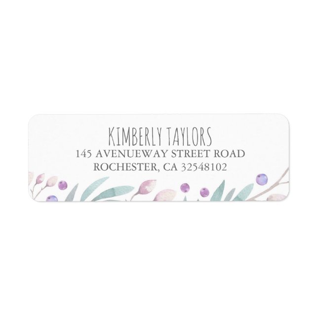 Étiquette branches d'aquarelle et bois de baies (Devant)