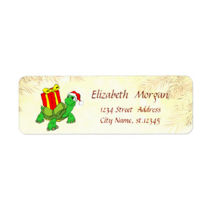Étiquette Branches de sapin de Noël,Tortues,Casquette de Pèr